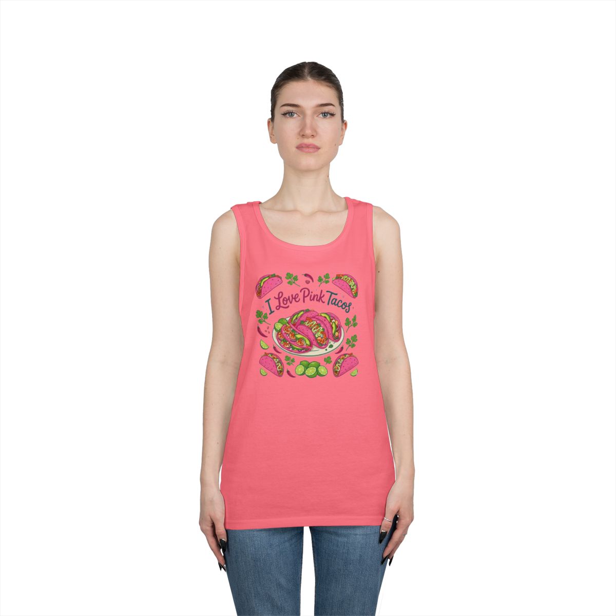 Color: Safety Pink | I Love Pink Tacos Tank Top