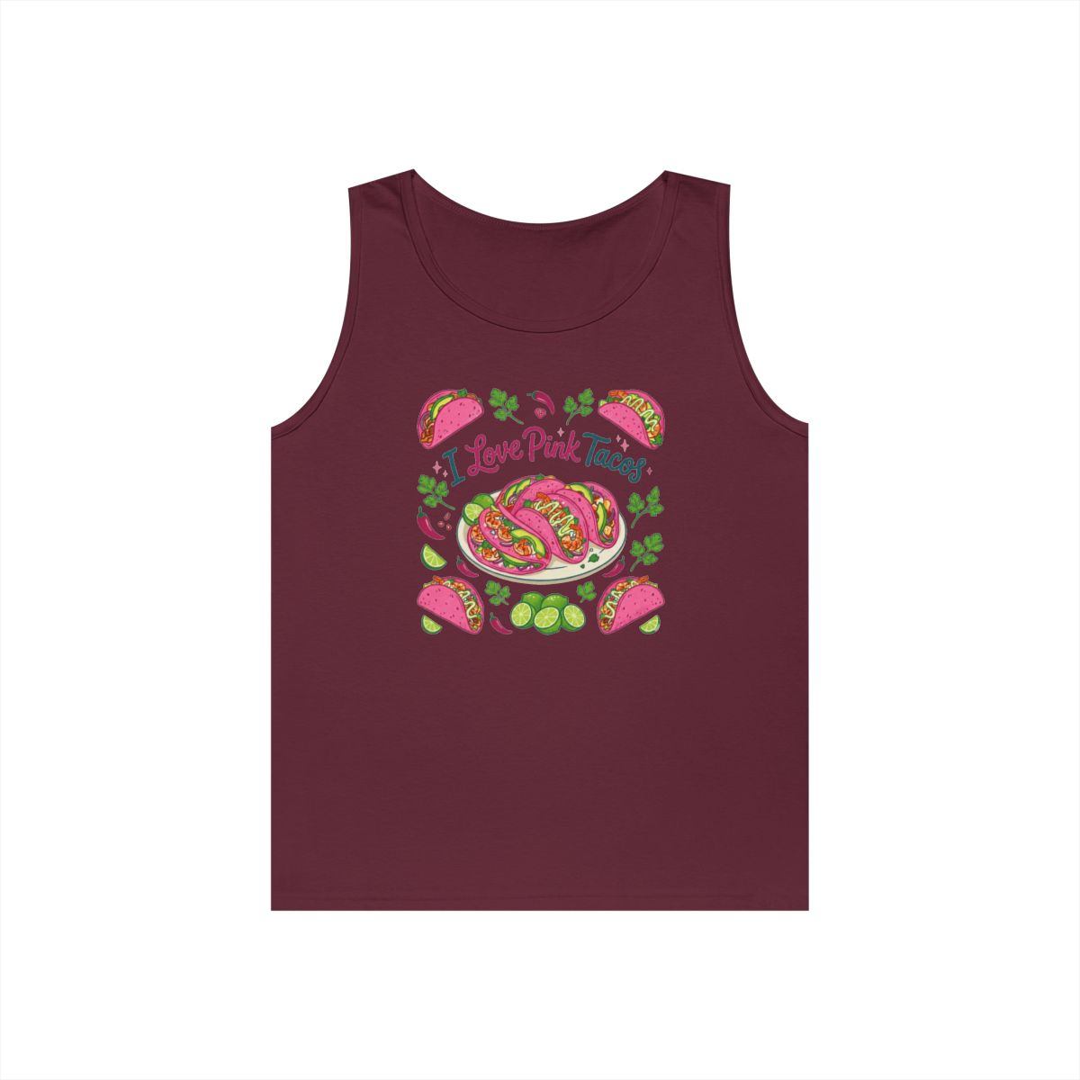 Color: Maroon | I Love Pink Tacos Tank Top