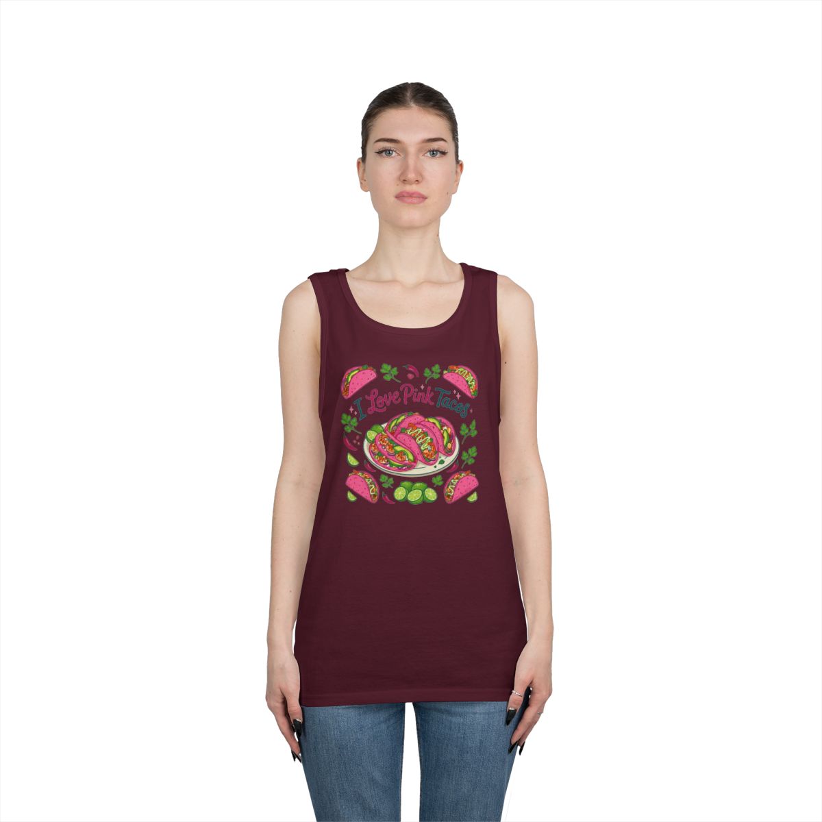 Color: Maroon | I Love Pink Tacos Tank Top