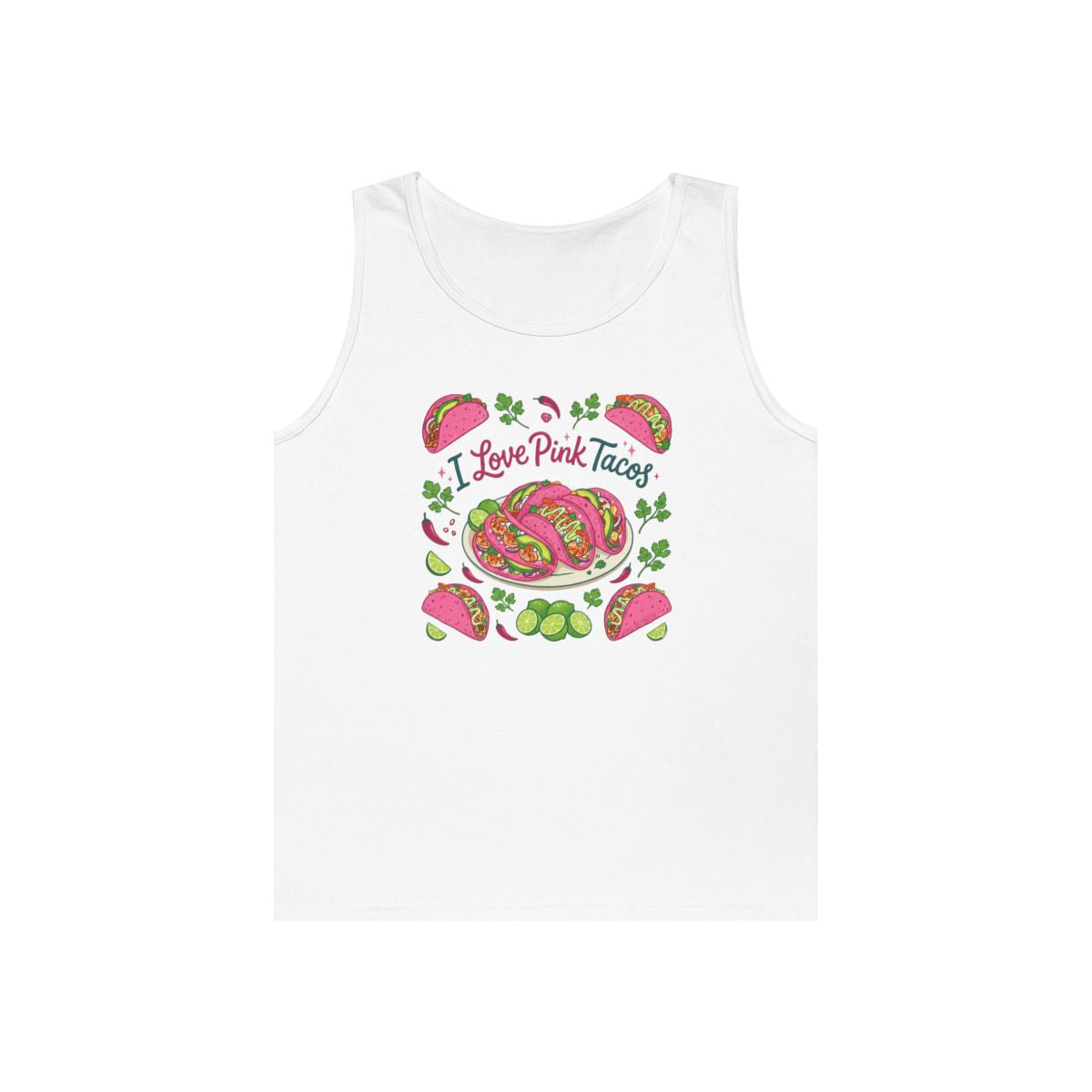 Color: White | I Love Pink Tacos Tank Top