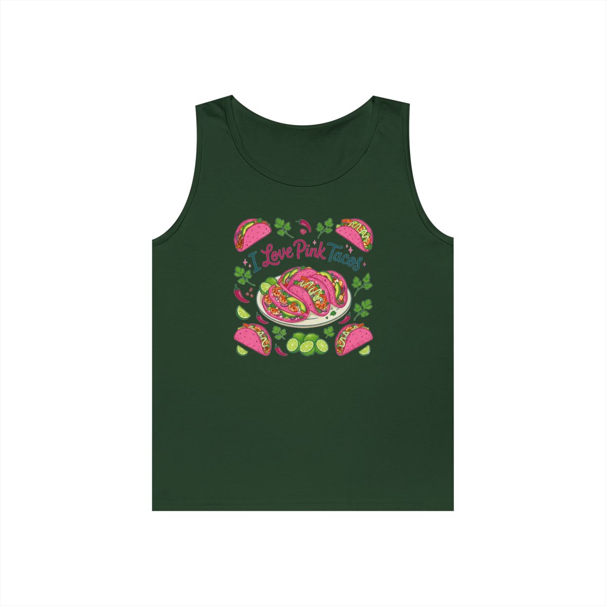 Color: Forest Green | I Love Pink Tacos Tank Top