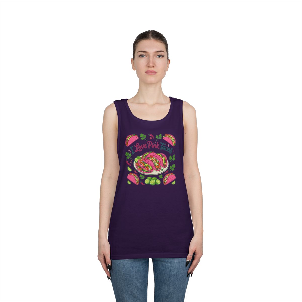 Color: Purple | I Love Pink Tacos Tank Top