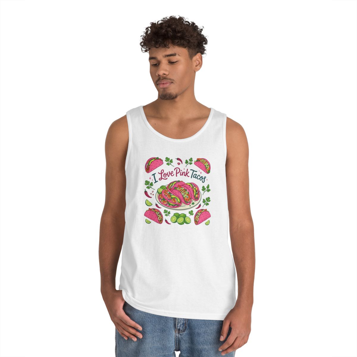 Color: White | I Love Pink Tacos Tank Top