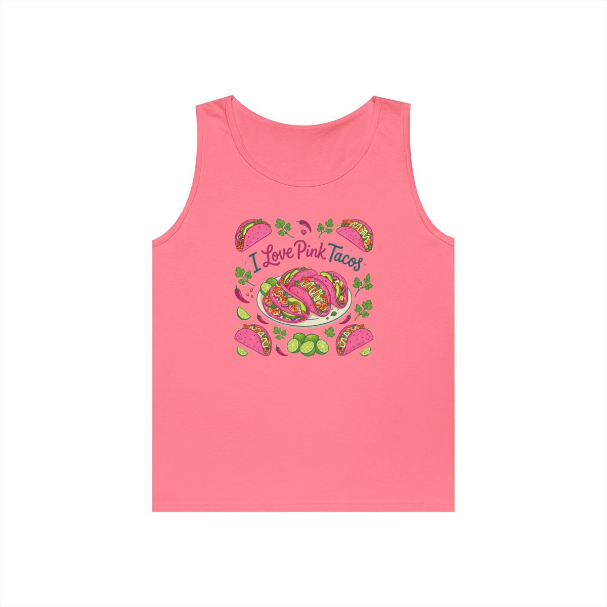 Color: Safety Pink | I Love Pink Tacos Tank Top