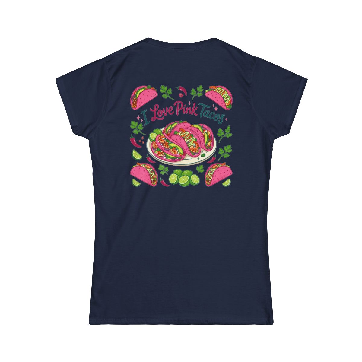 Color: Navy | I Love Pink Tacos Women's Tee