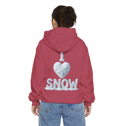 Color: Crimson | I Love Snow Garment-Dyed Hoodie