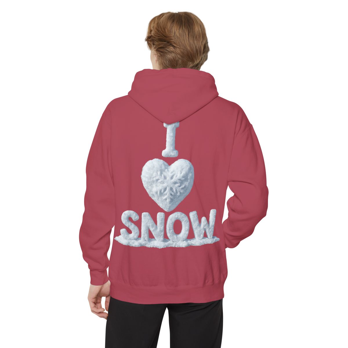 Color: Crimson | I Love Snow Garment-Dyed Hoodie