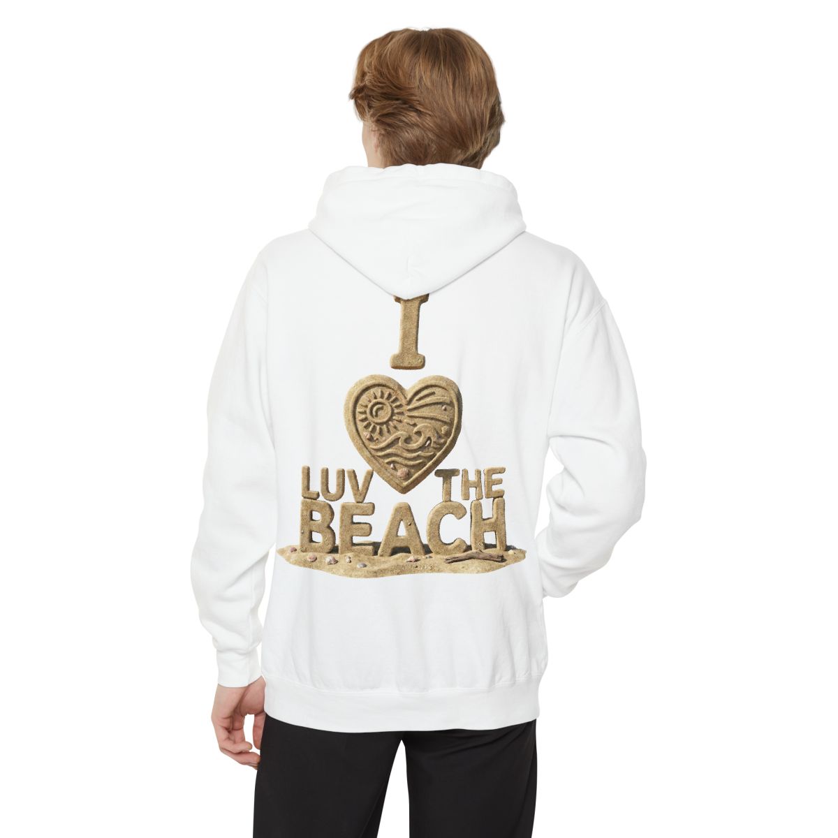 Color: White | I Luv The Beach Garment-Dyed Hoodie