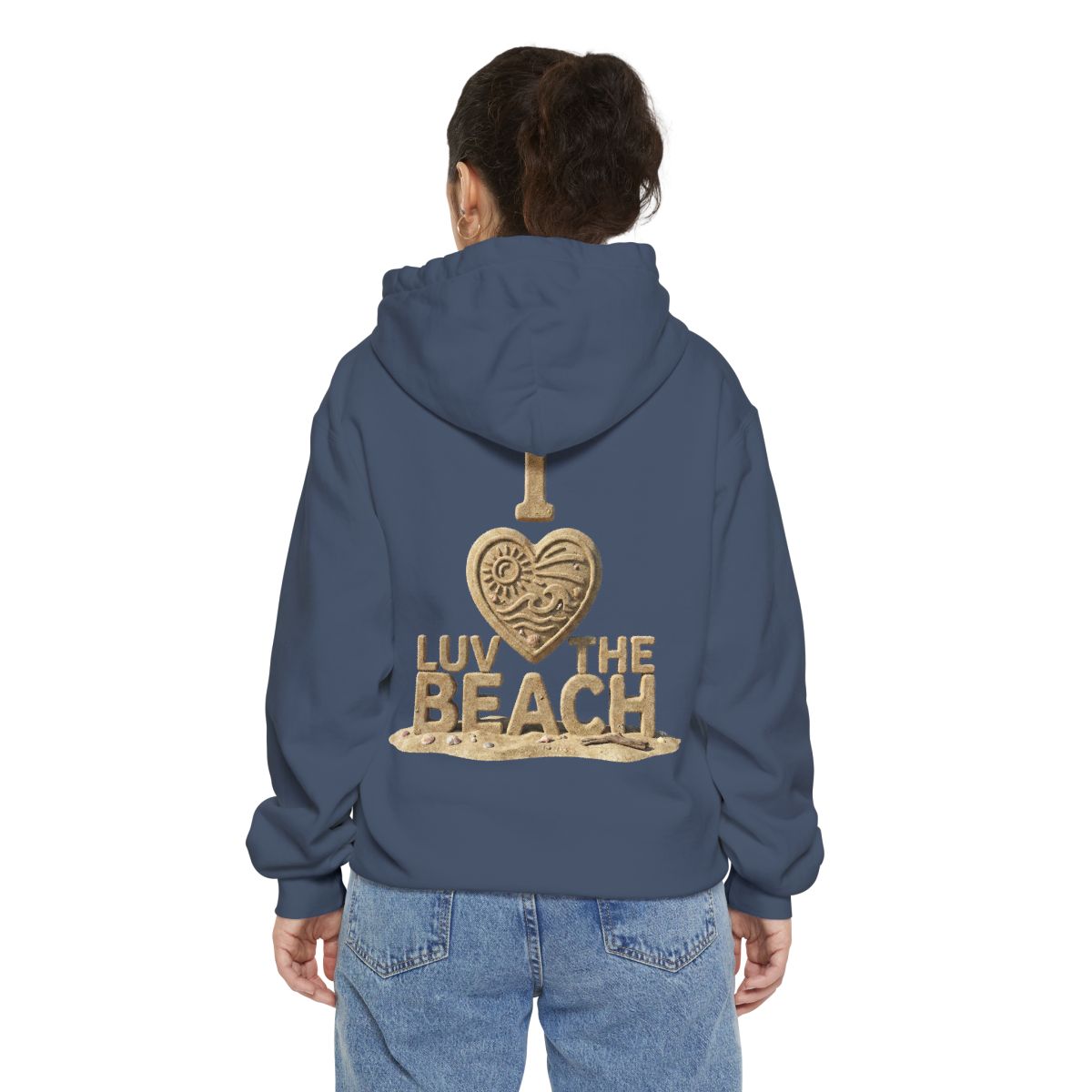 Color: Denim | I Luv The Beach Garment-Dyed Hoodie