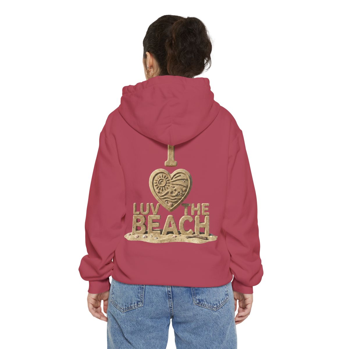 Color: Crimson | I Luv The Beach Garment-Dyed Hoodie
