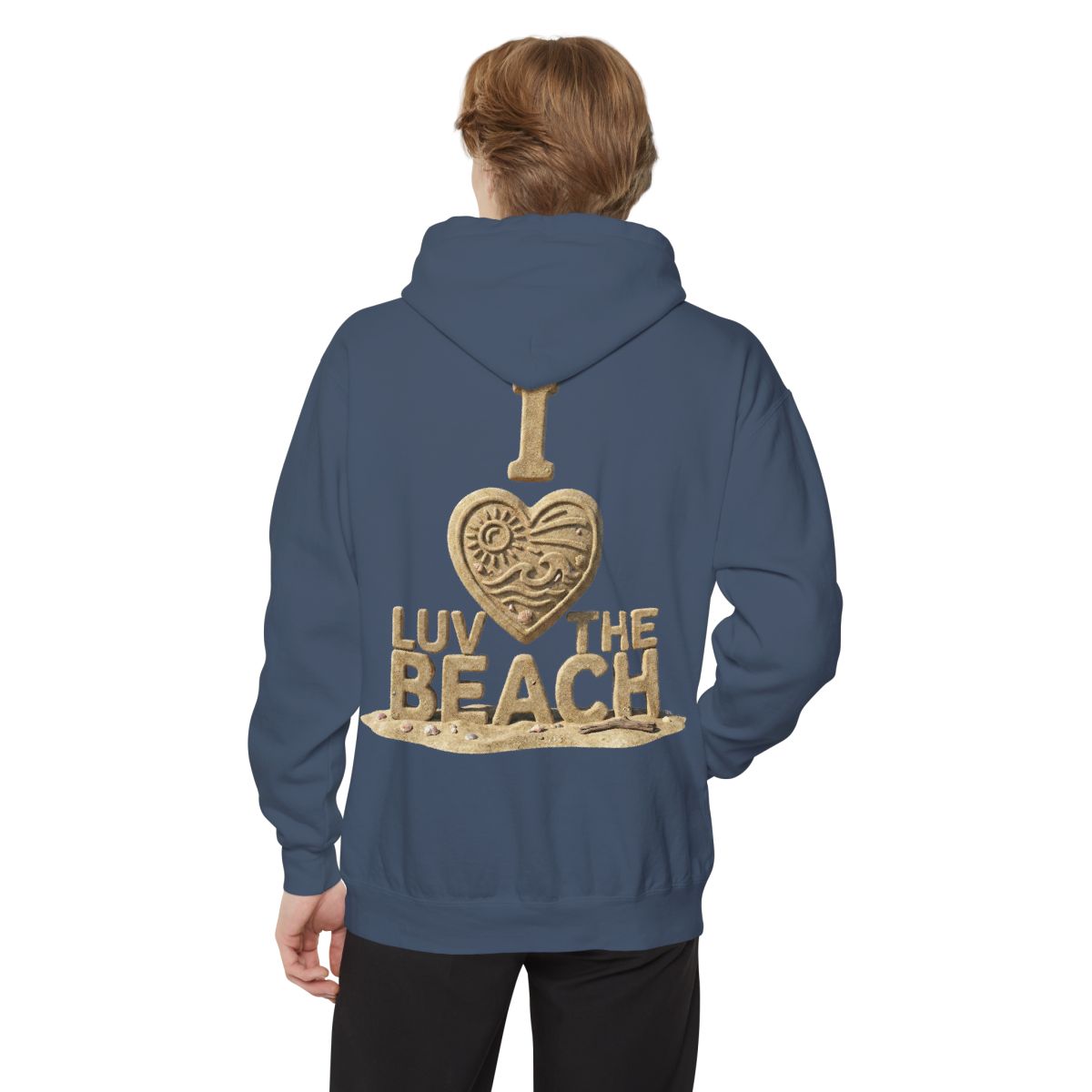 Color: Denim | I Luv The Beach Garment-Dyed Hoodie