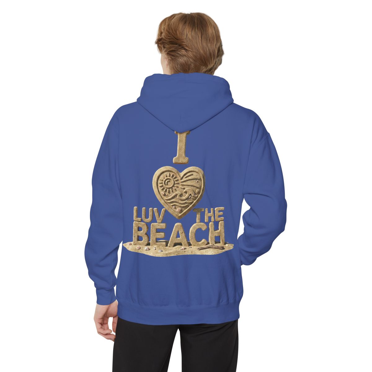 Color: Flo Blue | I Luv The Beach Garment-Dyed Hoodie