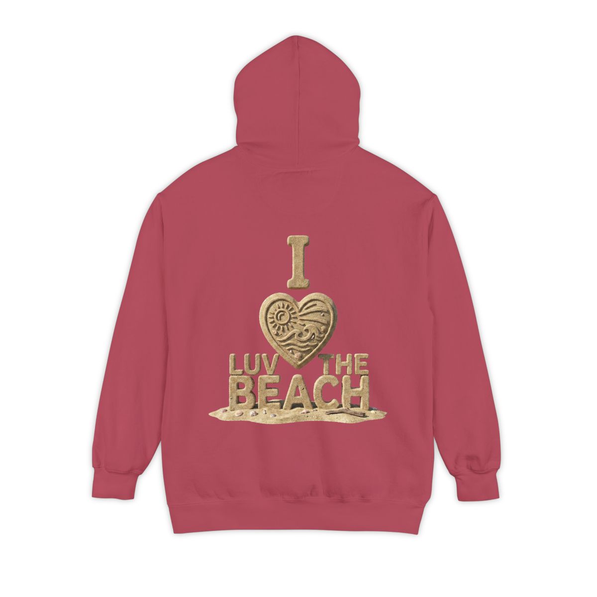Color: Crimson | I Luv The Beach Garment-Dyed Hoodie