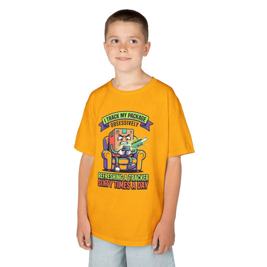 Color: Gold | I Track My Package Obsessively Kids Tee