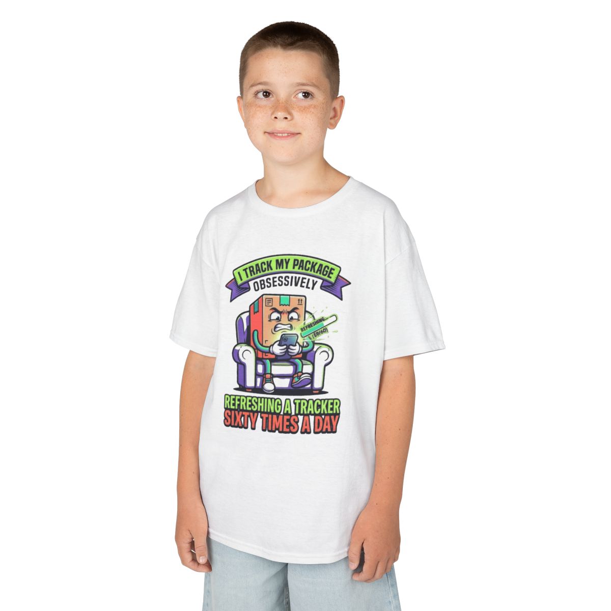 Color: White | I Track My Package Obsessively Kids Tee