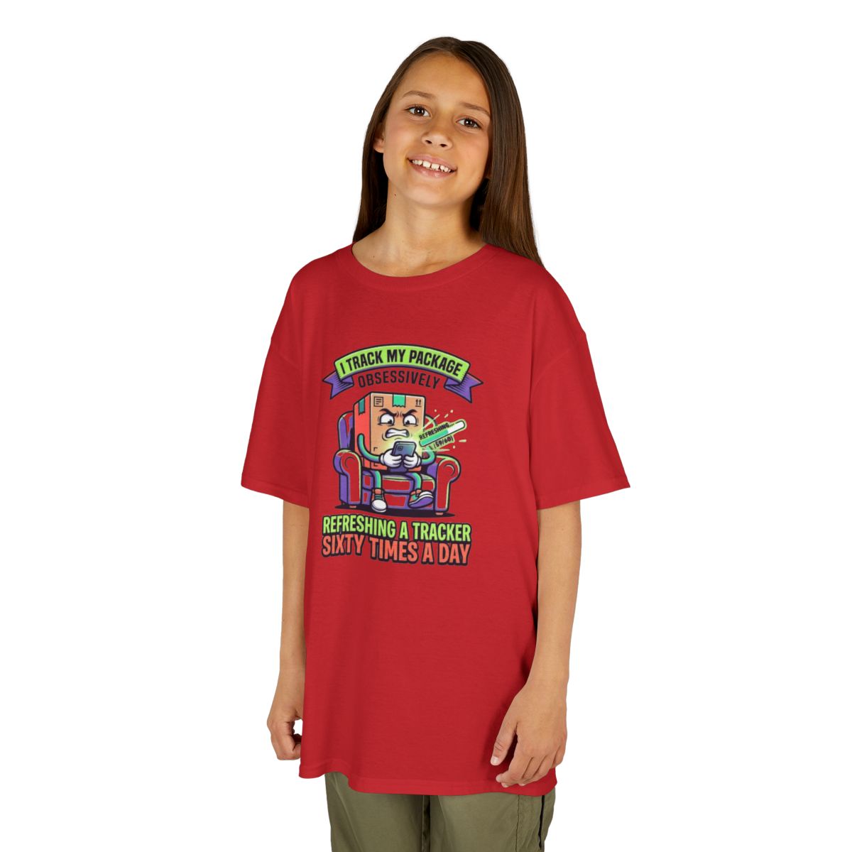 Color: Red | I Track My Package Obsessively Kids Tee