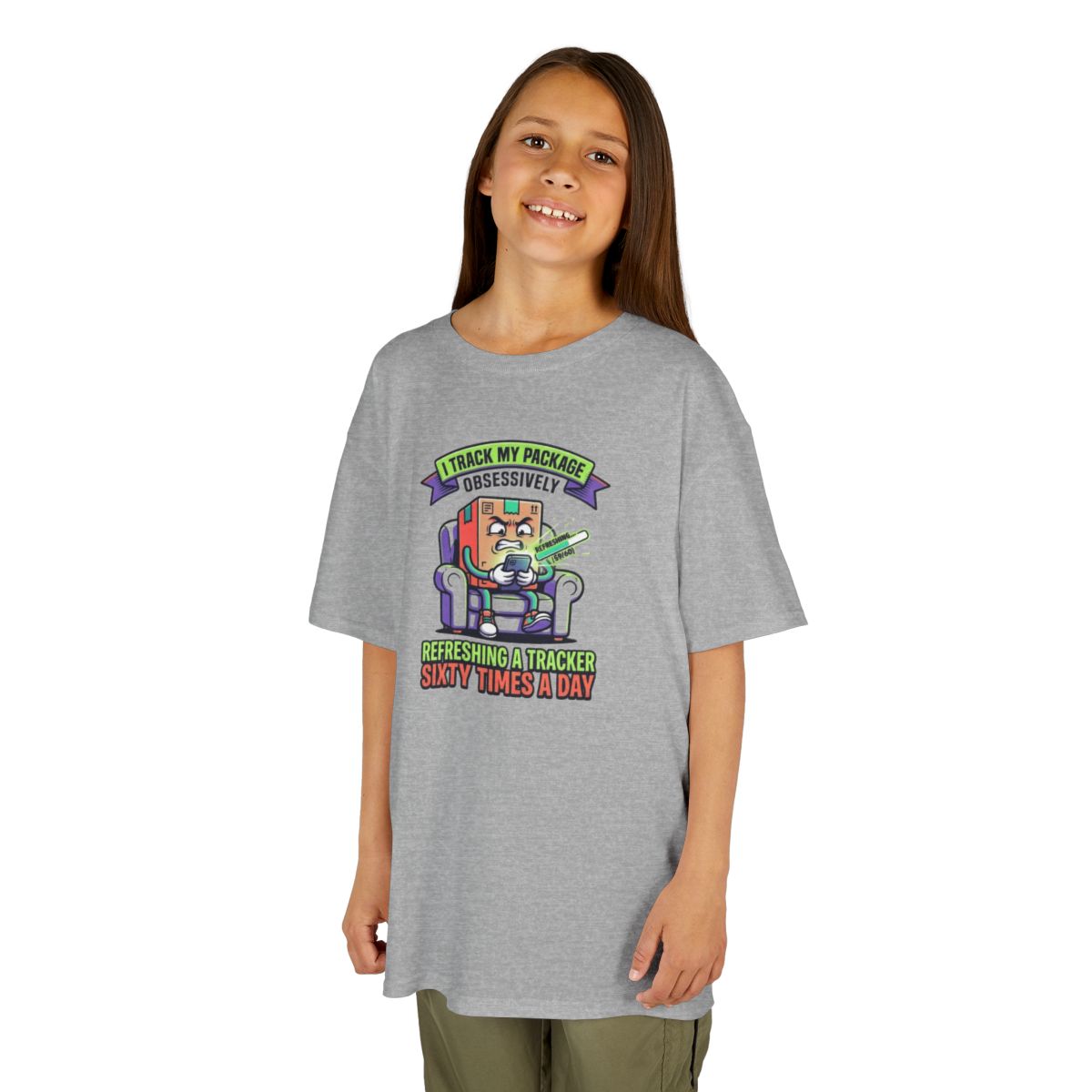 Color: Sport Grey | I Track My Package Obsessively Kids Tee