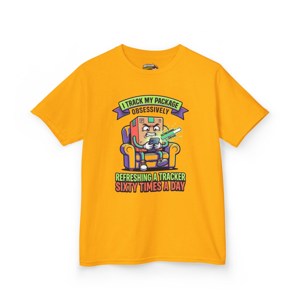 Color: Gold | I Track My Package Obsessively Kids Tee