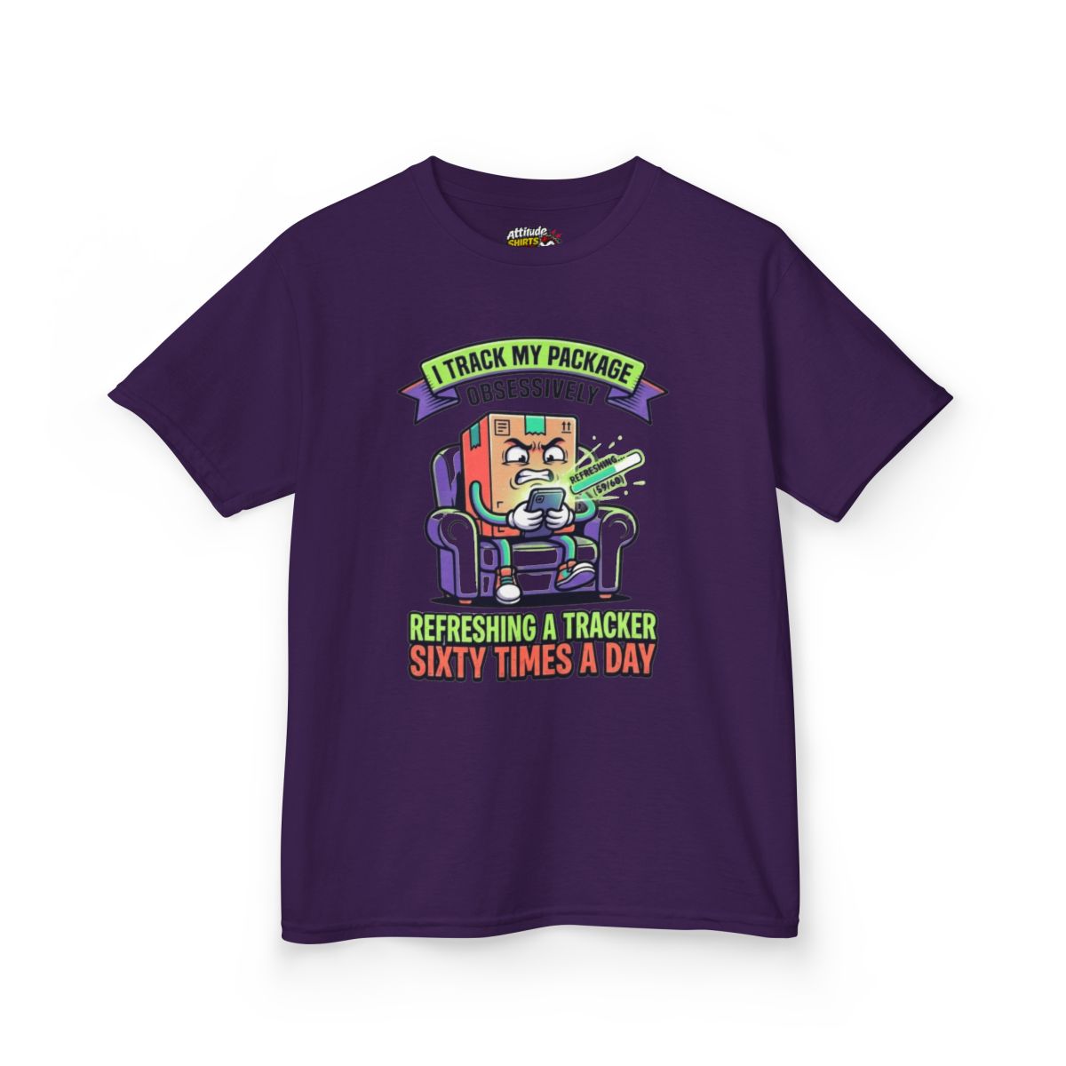 Color: Purple | I Track My Package Obsessively Kids Tee