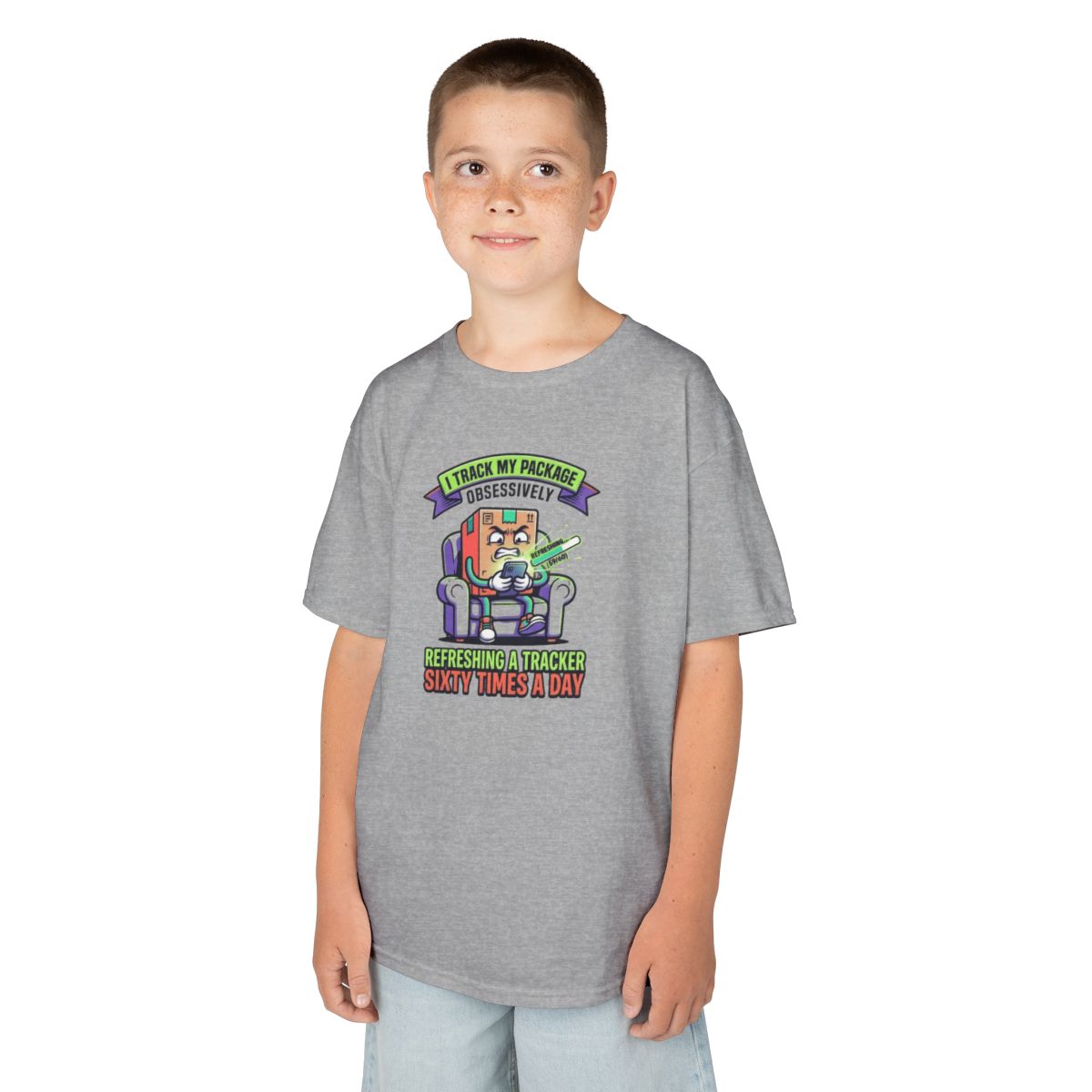 Color: Sport Grey | I Track My Package Obsessively Kids Tee