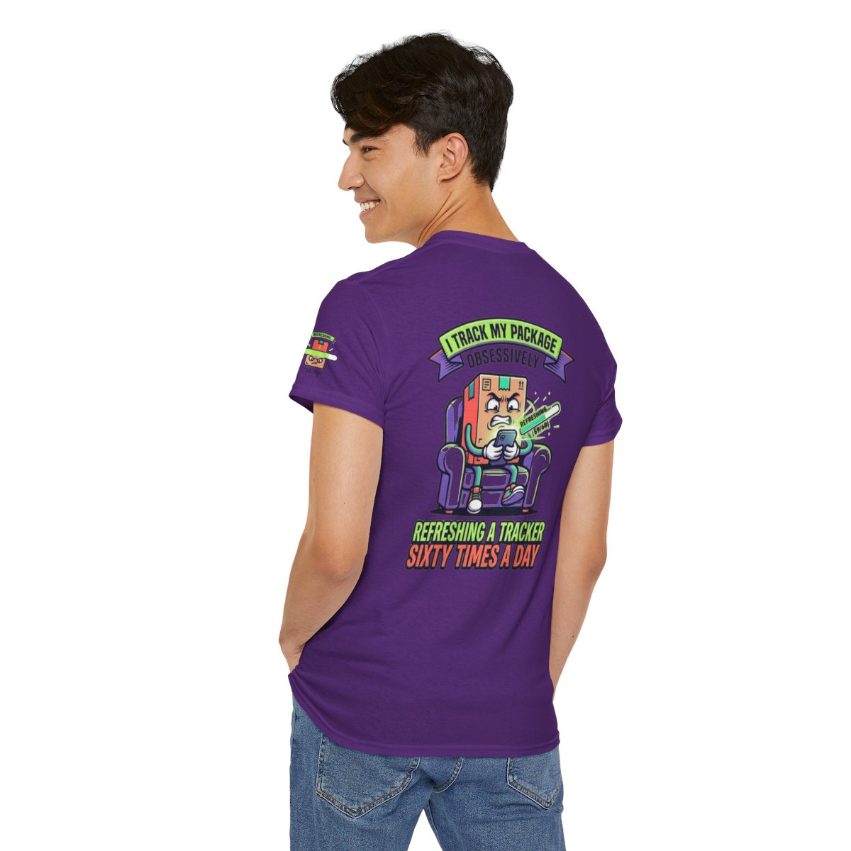 Color: Purple | I Track My Package Obsessively Premium Graphic Tee