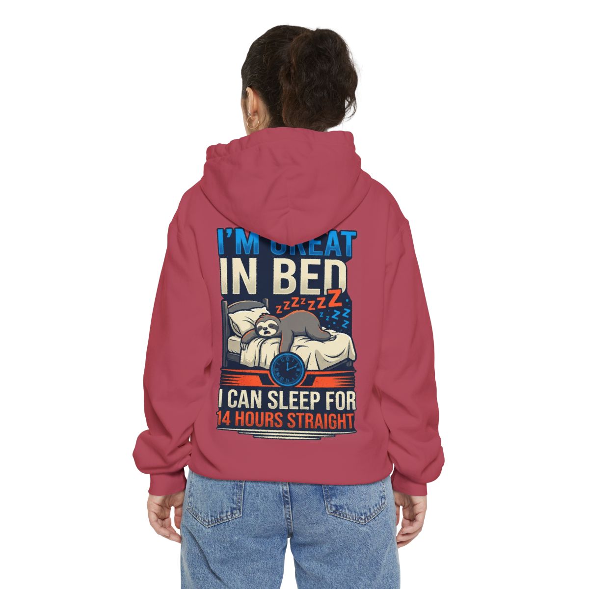 Color: Crimson | I'm Great In Bed Garment-Dyed Hoodie