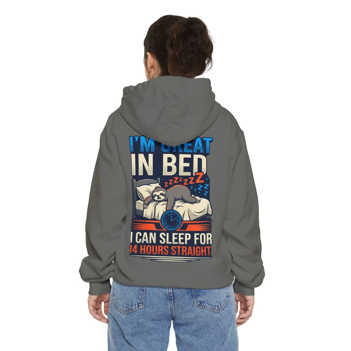 Color: Grey | I'm Great In Bed Garment-Dyed Hoodie