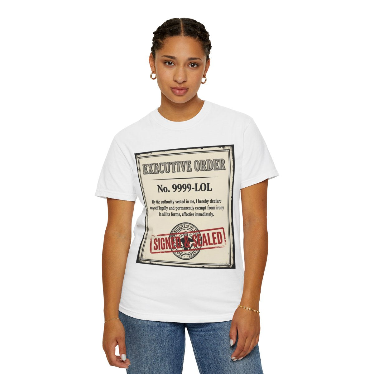 Color: White | Irony Free Unisex Garment-Dyed Tee