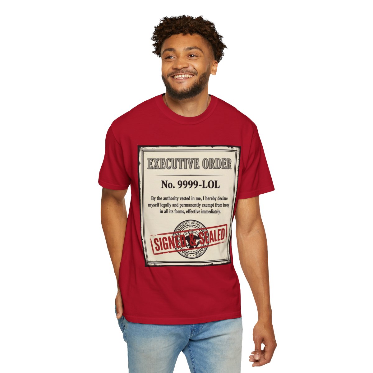 Color: Red | Irony Free Unisex Garment-Dyed Tee