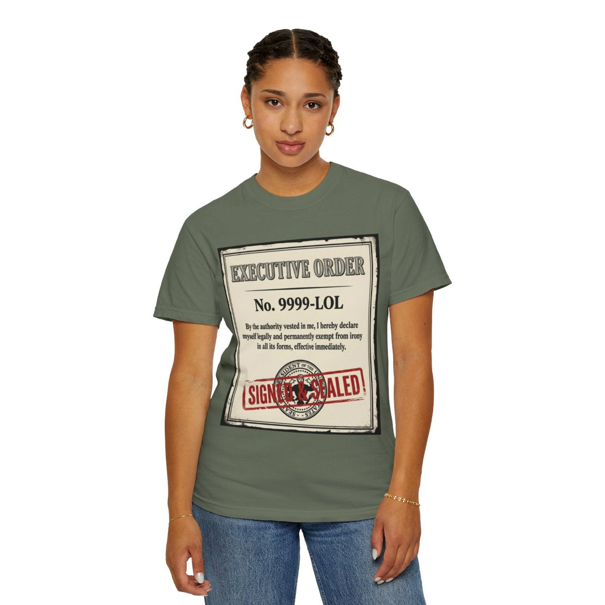 Color: Moss | Irony Free Unisex Garment-Dyed Tee