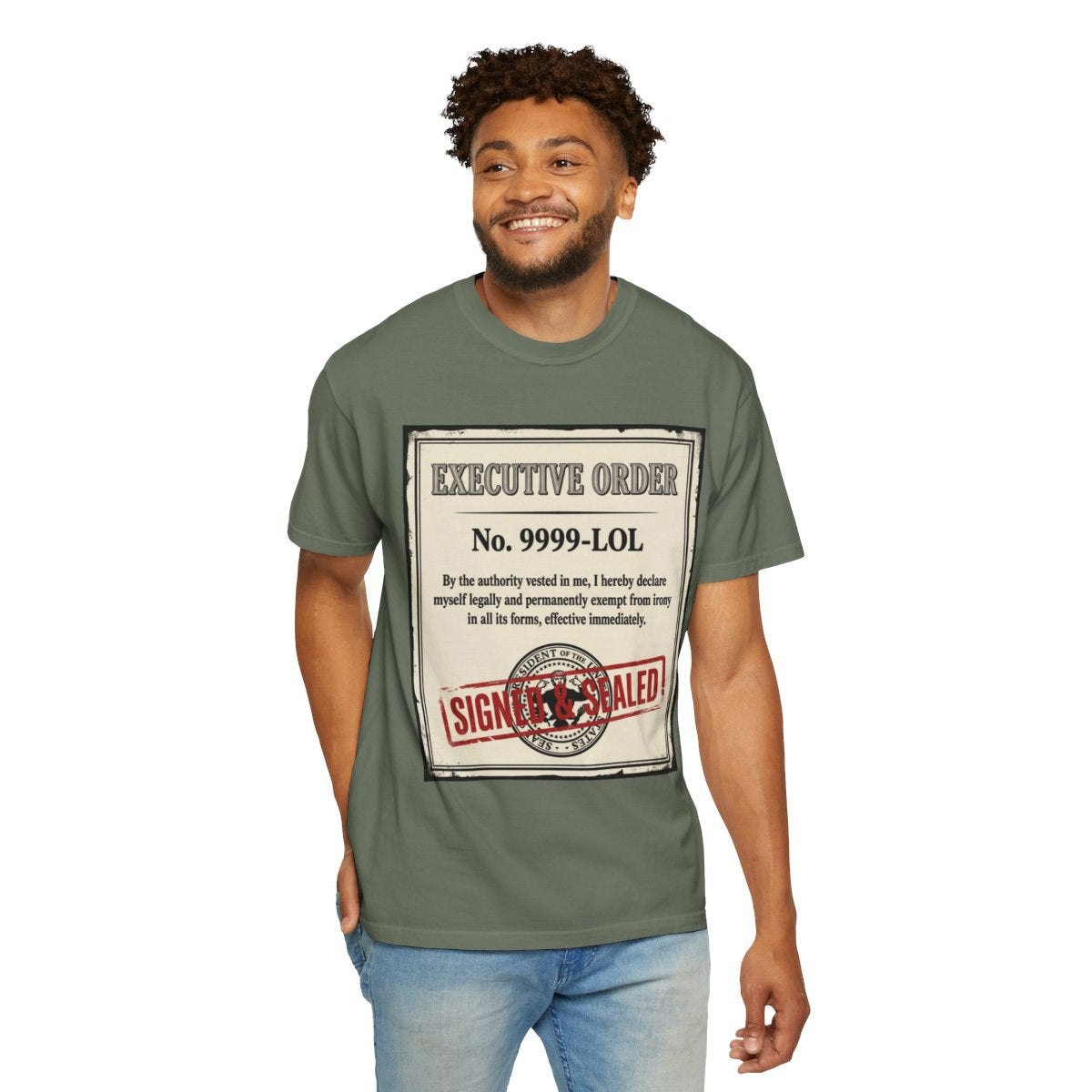 Color: Moss | Irony Free Unisex Garment-Dyed Tee