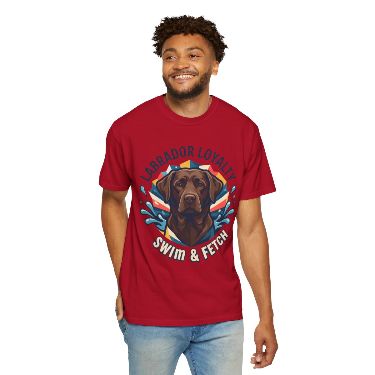 Color: Red | Labrador Loyalty Swim Fetch Unisex Garment-Dyed Tee