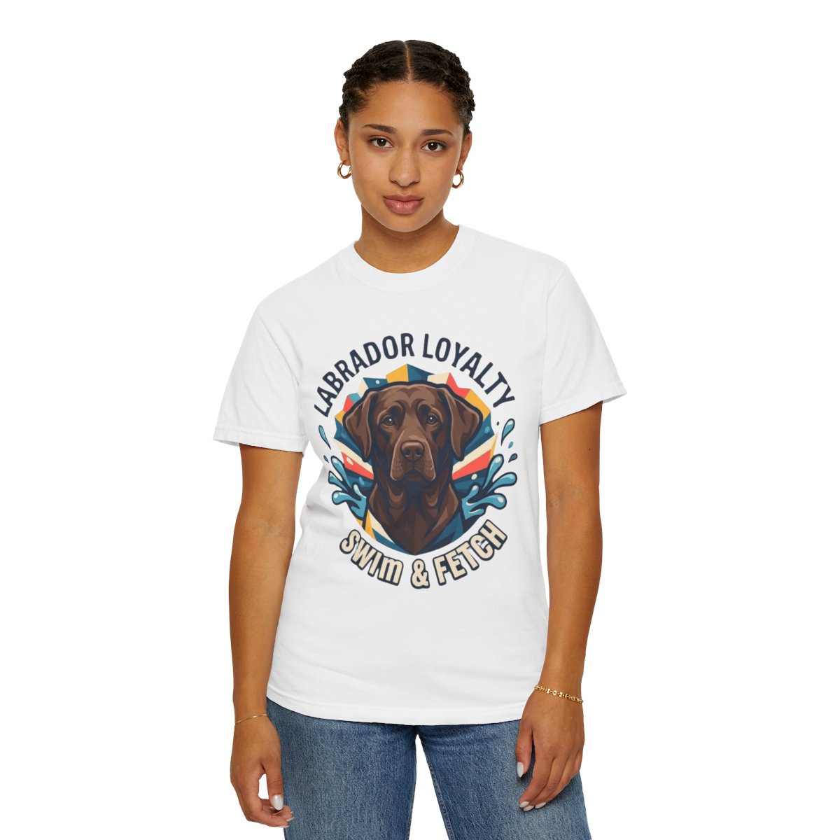 Color: White | Labrador Loyalty Swim Fetch Unisex Garment-Dyed Tee