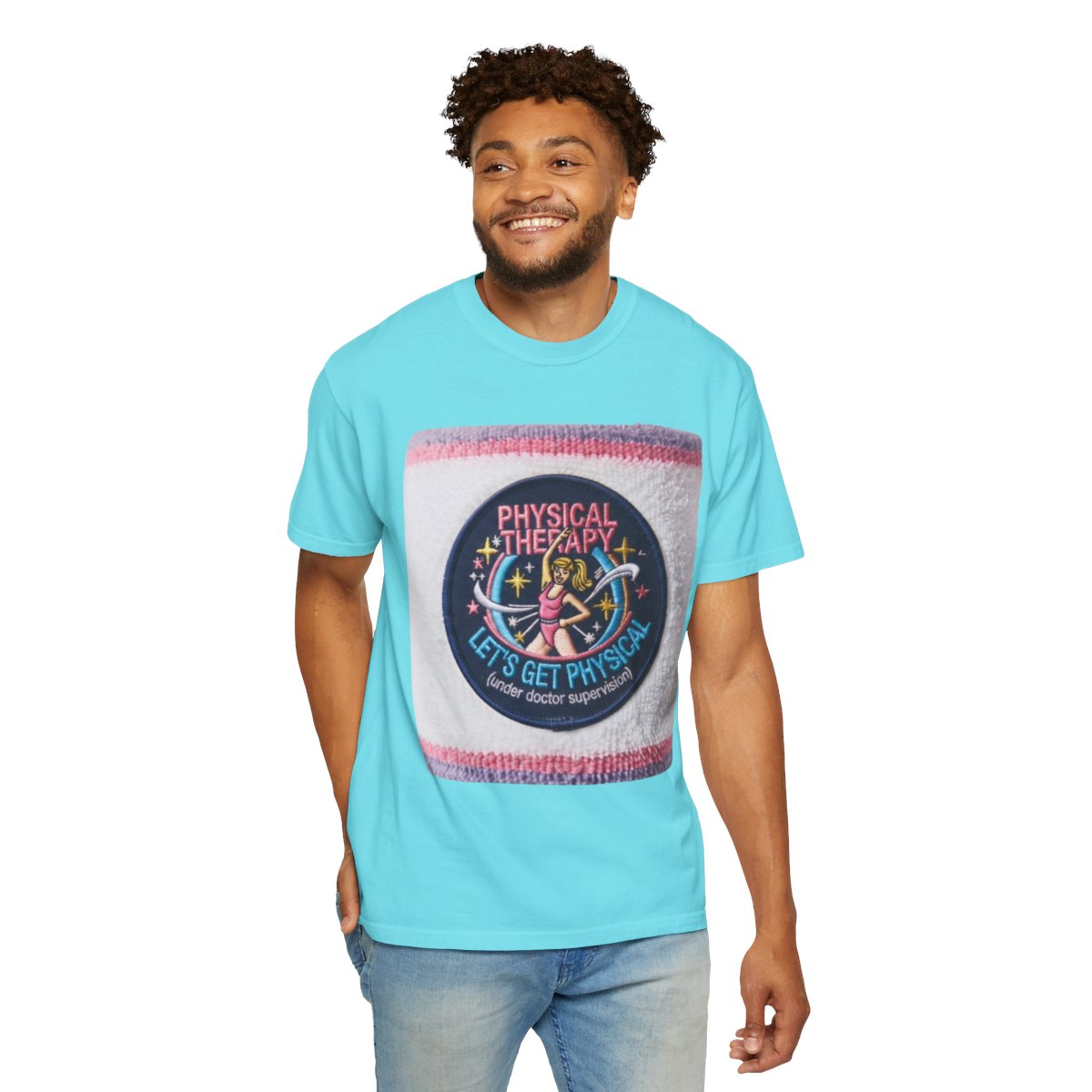 Color: Lagoon Blue | Let's Get Physical Unisex Garment-Dyed Tee