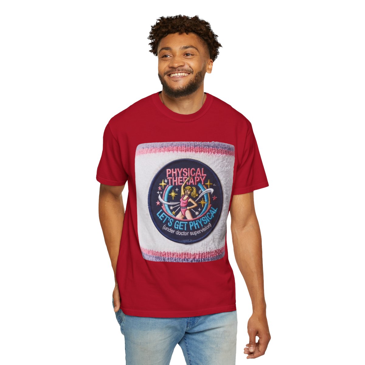 Color: Red | Let's Get Physical Unisex Garment-Dyed Tee