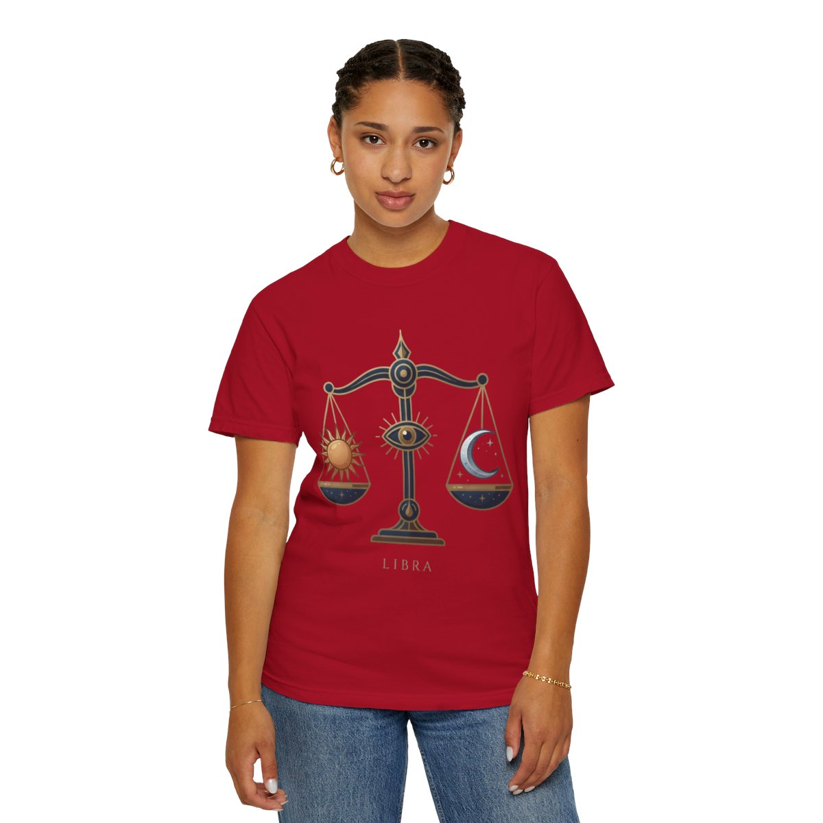 Color: Red | Libra The Balanced Scales Unisex Garment-Dyed Tee