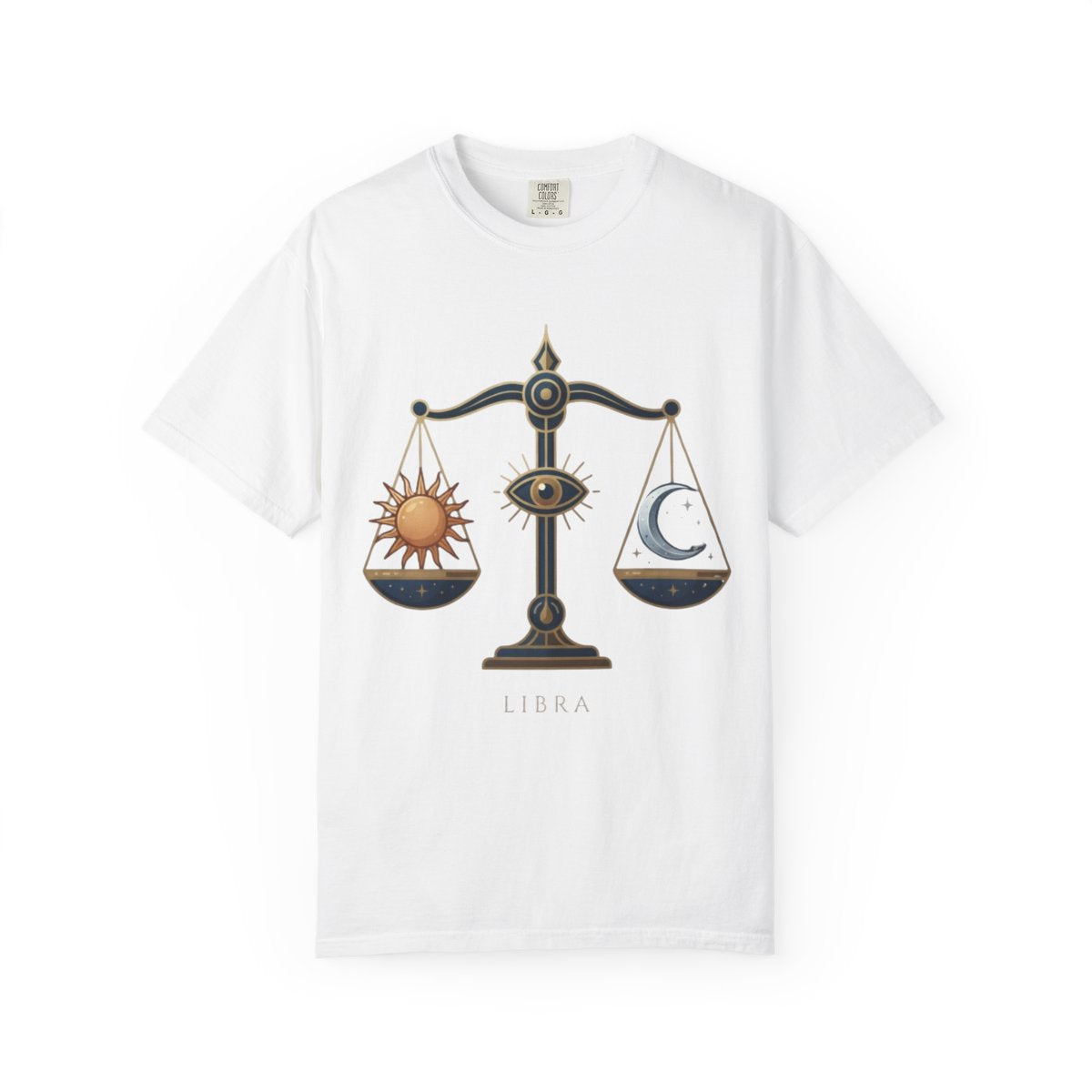 Color: White | Libra The Balanced Scales Unisex Garment-Dyed Tee