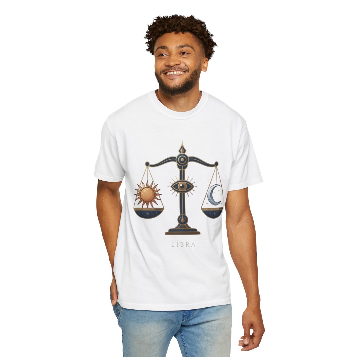 Color: White | Libra The Balanced Scales Unisex Garment-Dyed Tee