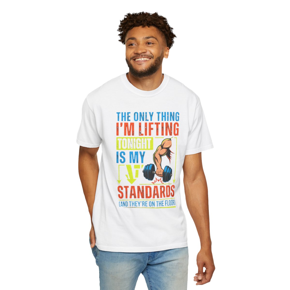 Color: White | Lifting Standards Unisex Garment-Dyed Tee