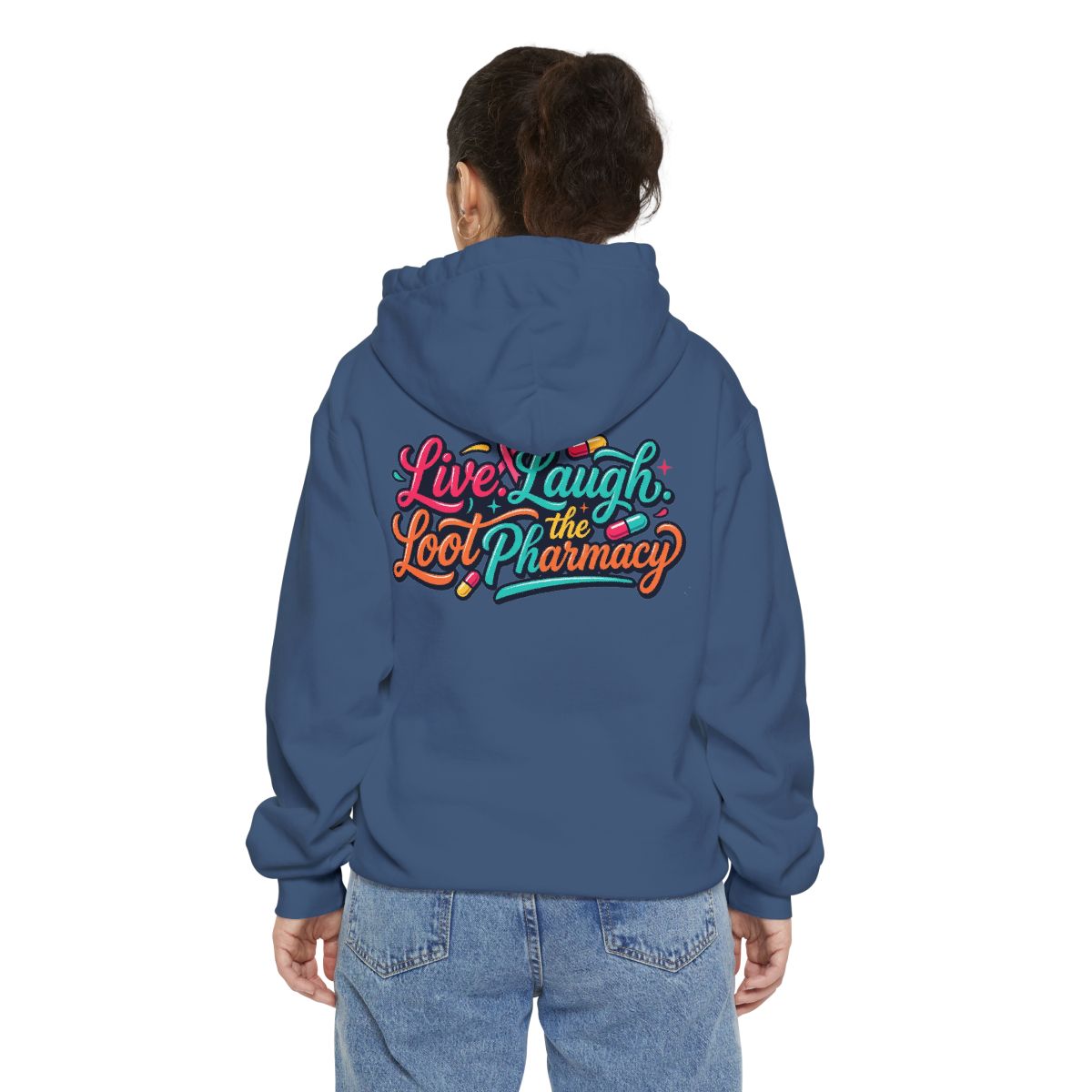 Color: True Navy | Live Laugh Loot The Pharmacy Garment-Dyed Hoodie
