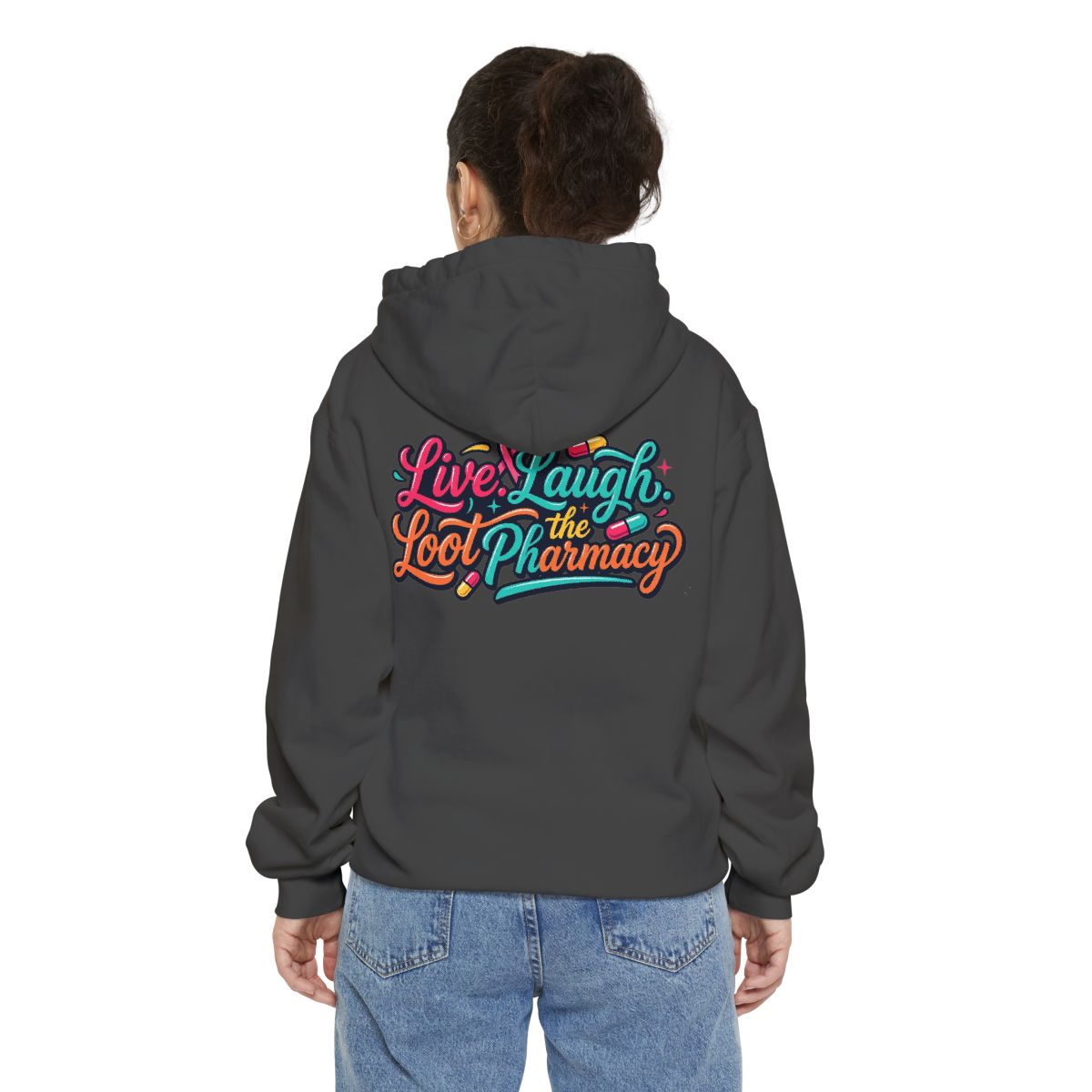 Color: Pepper | Live Laugh Loot The Pharmacy Garment-Dyed Hoodie