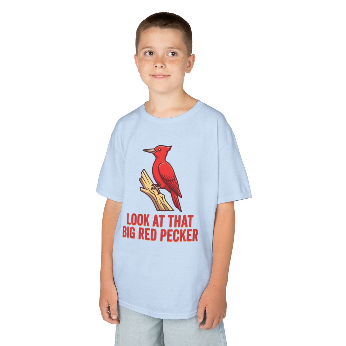 Color: Light Blue | Look At That Big Red Pecker Kids Tee