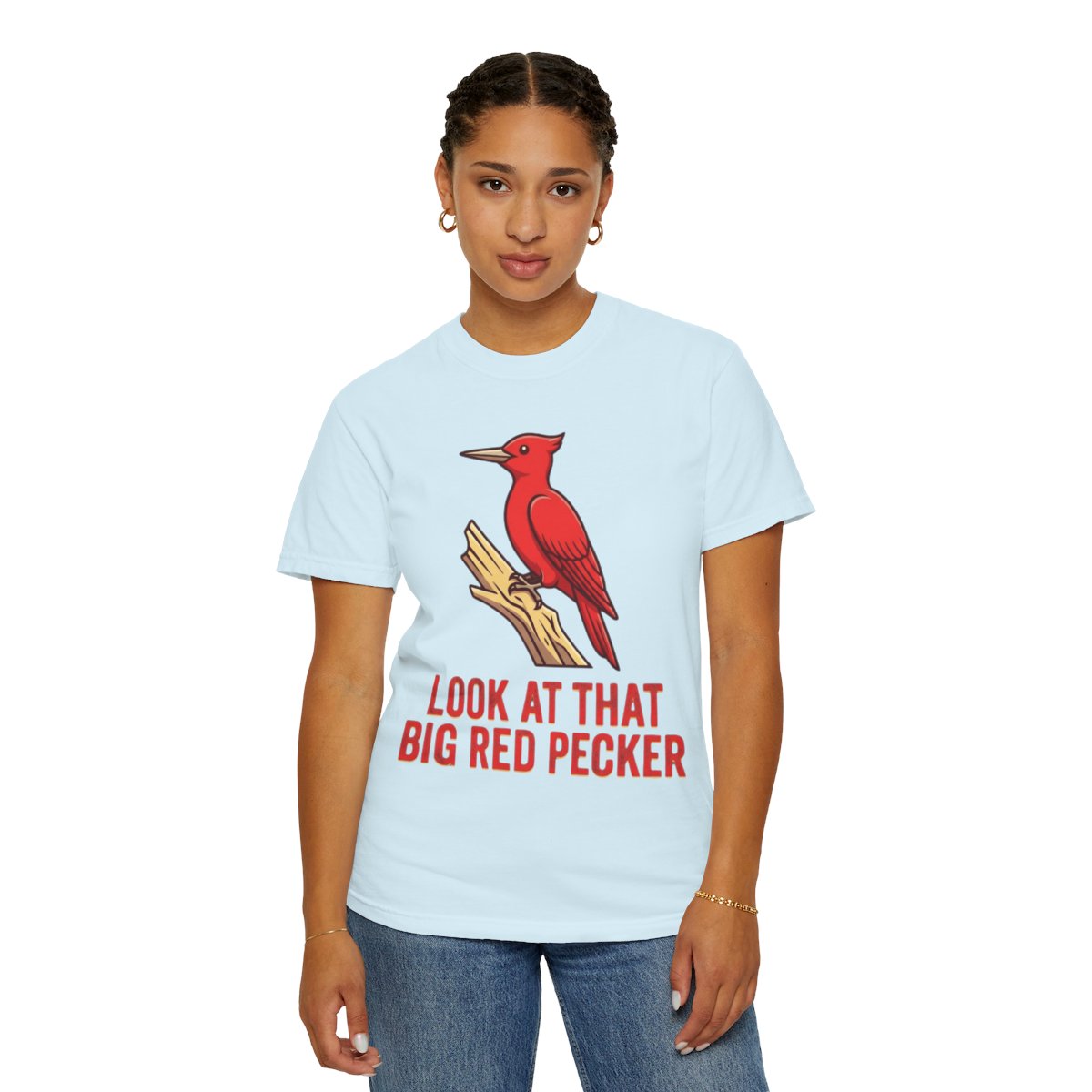 Color: Chambray | Look At That Big Red Pecker Unisex Garment-Dyed Tee