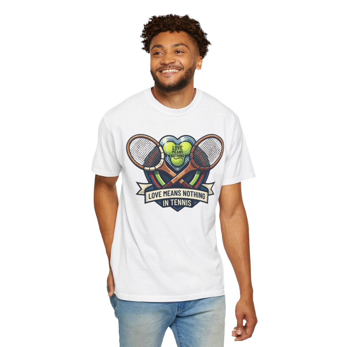 Color: White | Love Means Nothing in Tennis Unisex Garment-Dyed Tee