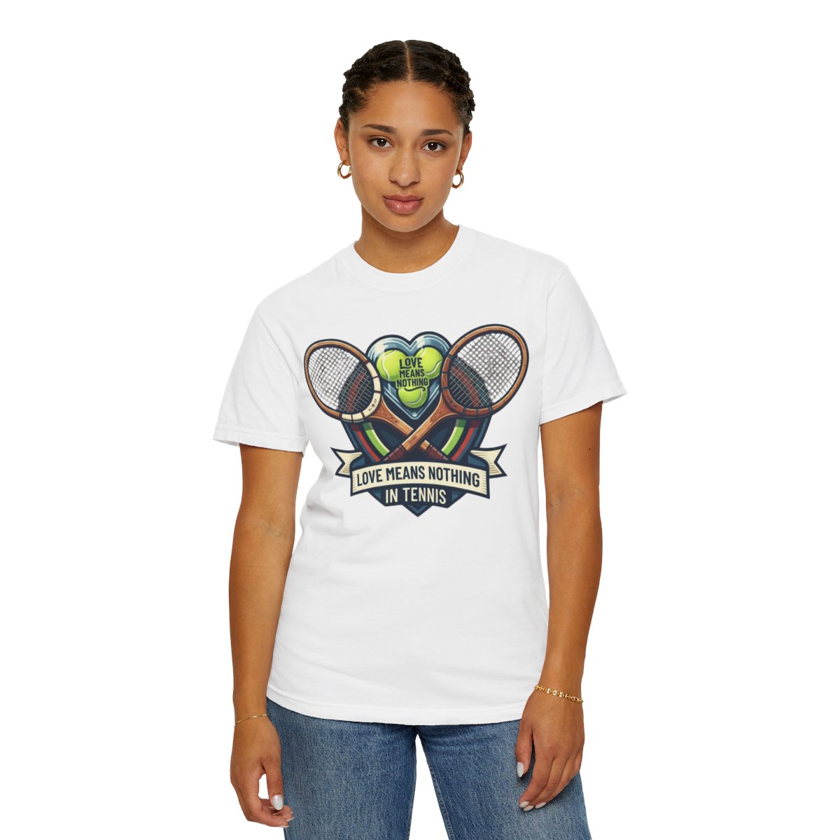 Color: White | Love Means Nothing in Tennis Unisex Garment-Dyed Tee