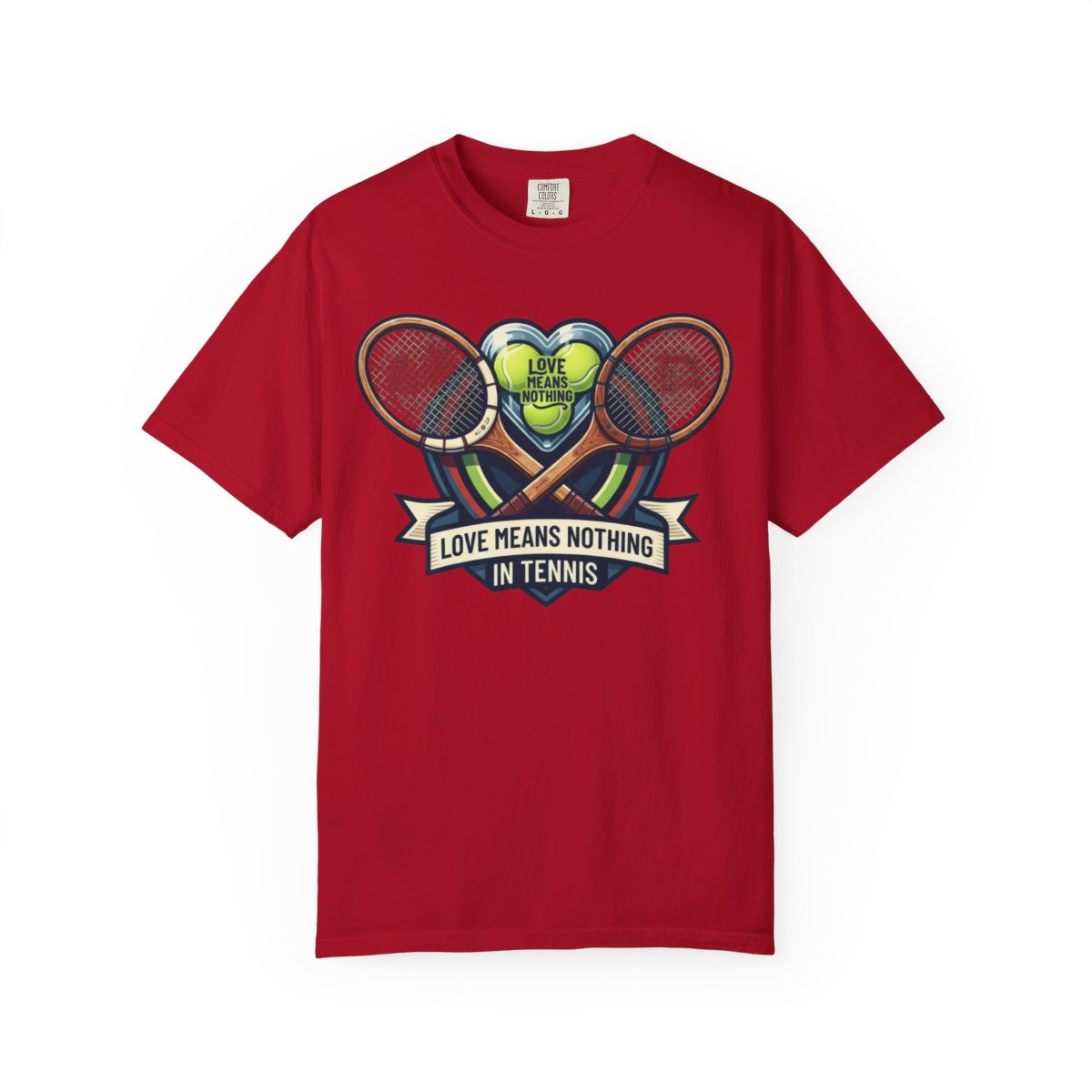 Color: Red | Love Means Nothing in Tennis Unisex Garment-Dyed Tee