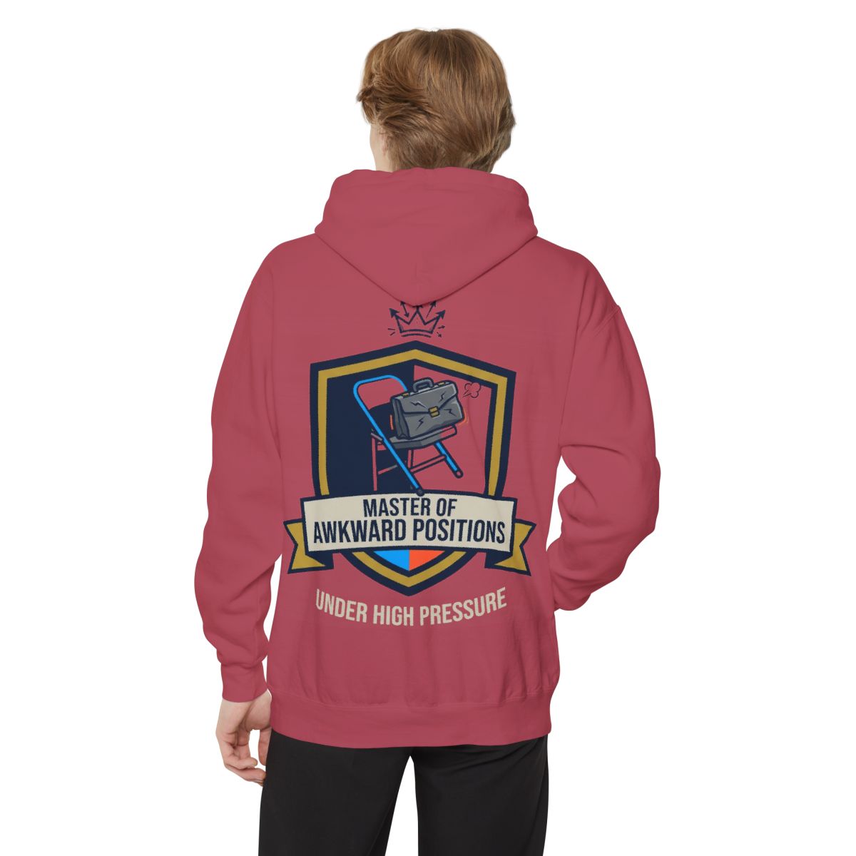 Color: Crimson | Master of Awkward Positions Garment-Dyed Hoodie