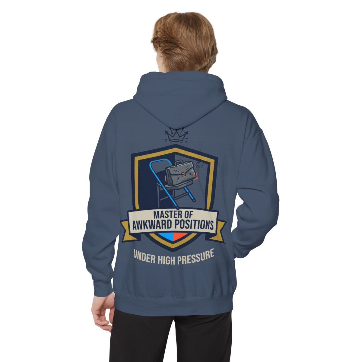 Color: Denim | Master of Awkward Positions Garment-Dyed Hoodie