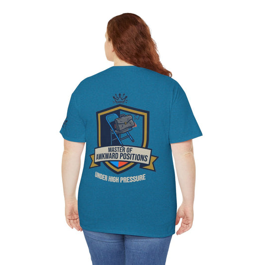 Color: Antique Sapphire | Master of Awkward Positions Premium Graphic Tee
