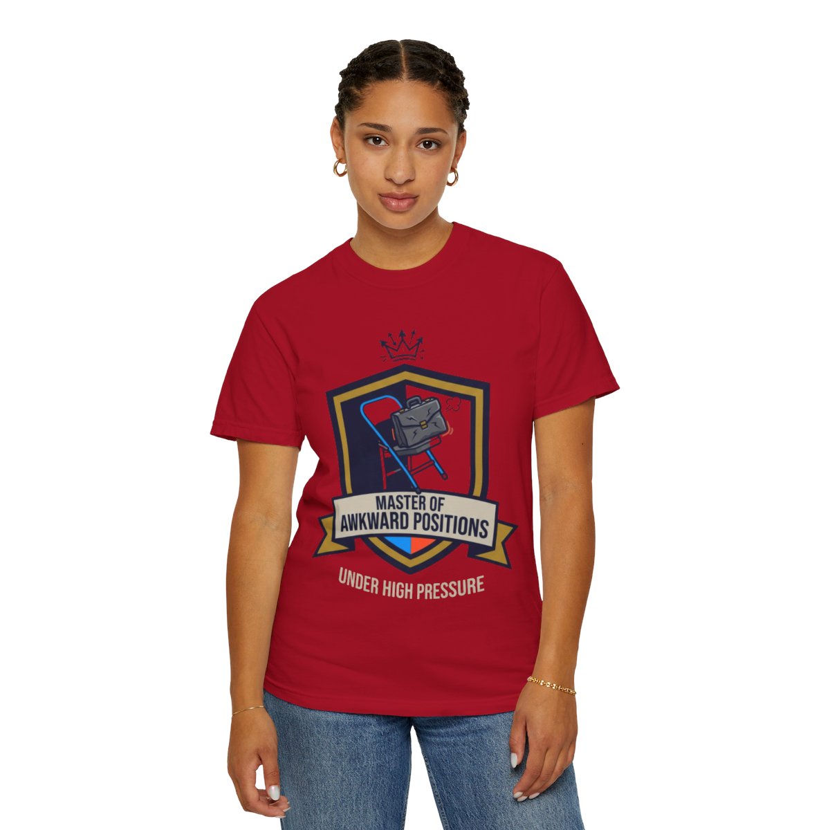 Color: Red | Master of Awkward Positions Unisex Garment-Dyed Tee